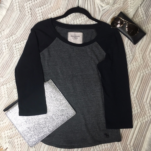 Abercrombie & Fitch Tops - Abercrombie & Fitch Navy and Gray Baseball Top M